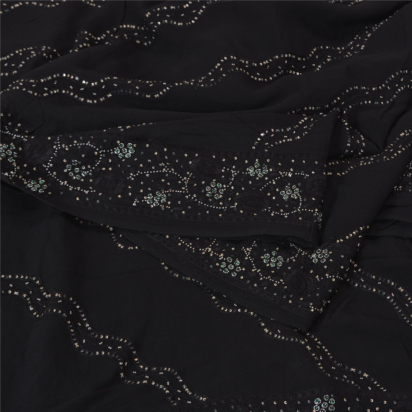 Sanskriti Vintage Bollywood Sarees Pure Georgette Black Hand Beaded Sari Sustainable Fabric
