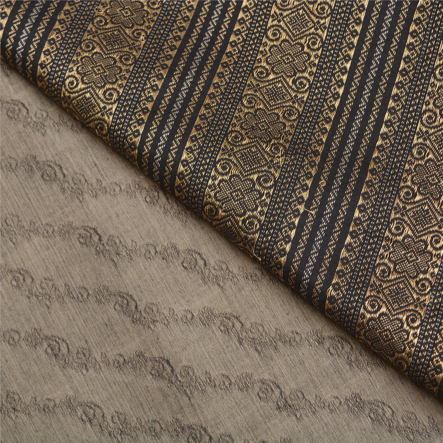 Sanskriti Vintage Black/Grey Sarees Blend Silk Woven Premium Sari Craft Sustainable Fabric