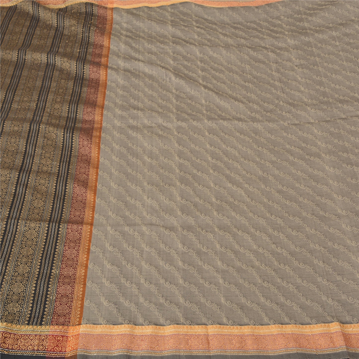 Sanskriti Vintage Black/Grey Sarees Blend Silk Woven Premium Sari Craft Sustainable Fabric