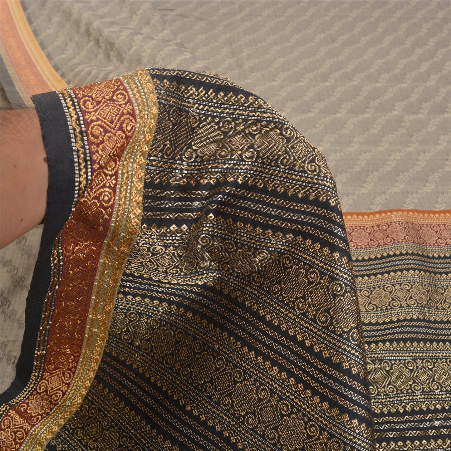 Sanskriti Vintage Black/Grey Sarees Blend Silk Woven Premium Sari Craft Sustainable Fabric