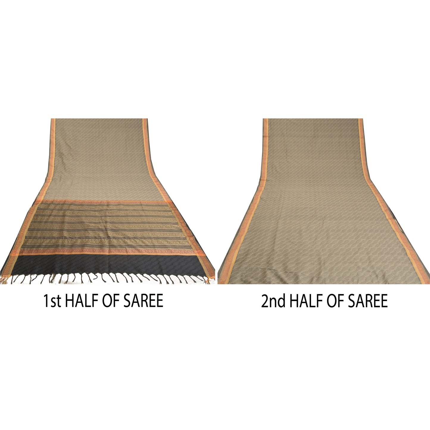 Sanskriti Vintage Black/Grey Sarees Blend Silk Woven Premium Sari Craft Sustainable Fabric