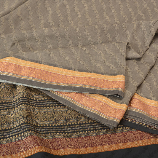 Sanskriti Vintage Black/Grey Sarees Blend Silk Woven Premium Sari Craft Sustainable Fabric