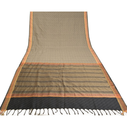 Sanskriti Vintage Black/Grey Sarees Blend Silk Woven Premium Sari Craft Sustainable Fabric