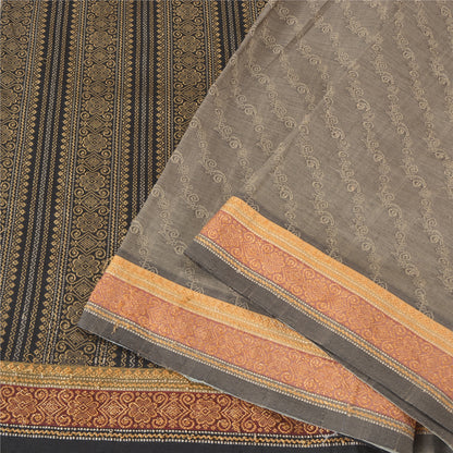 Sanskriti Vintage Black/Grey Sarees Blend Silk Woven Premium Sari Craft Sustainable Fabric