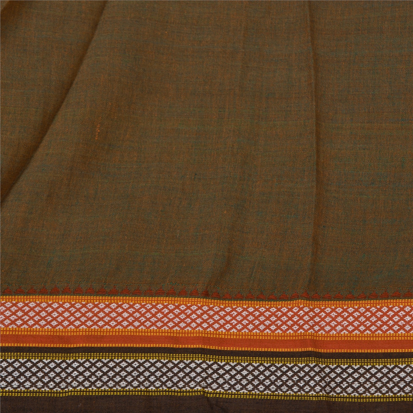 Сари Sanskriti Vintage Green/Red из чистого хлопка, ткань Ilkal Premium Sari, устойчивая ткань