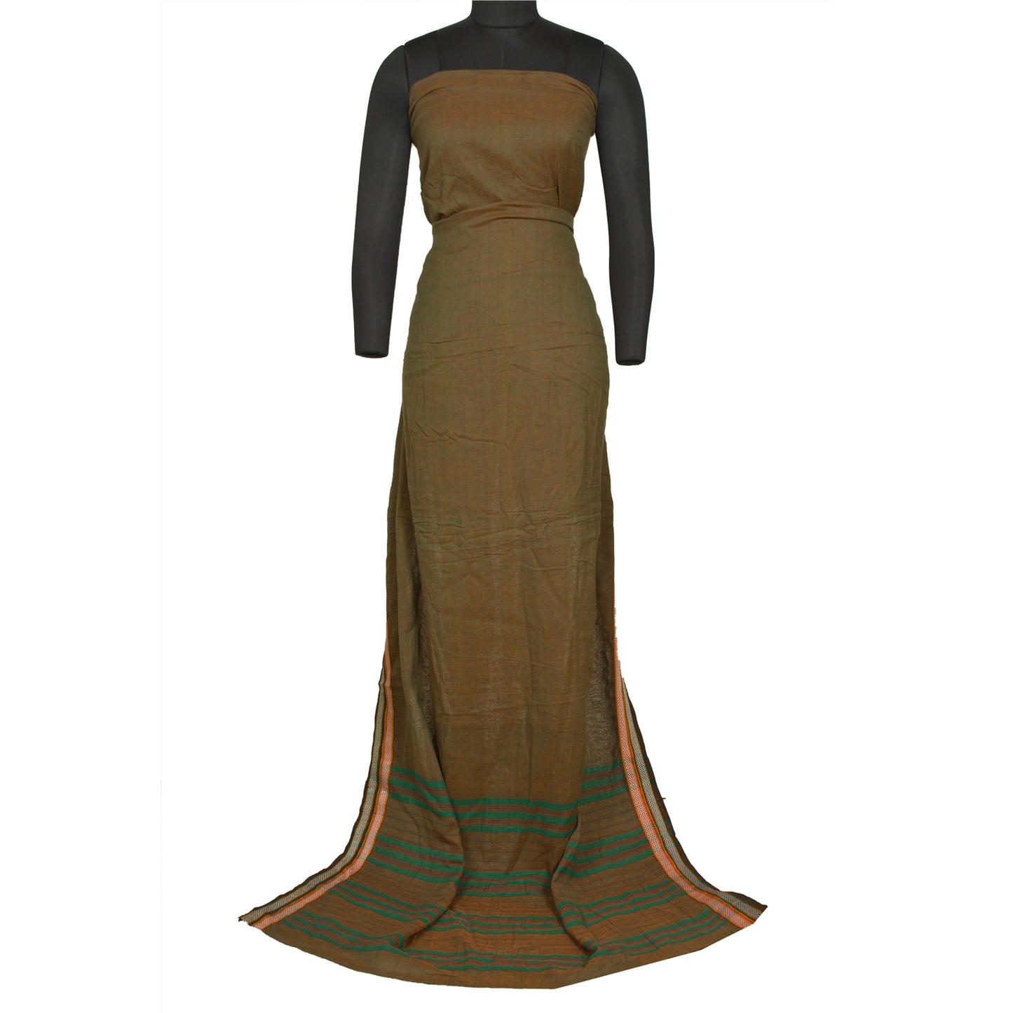 Сари Sanskriti Vintage Green/Red из чистого хлопка, ткань Ilkal Premium Sari, устойчивая ткань