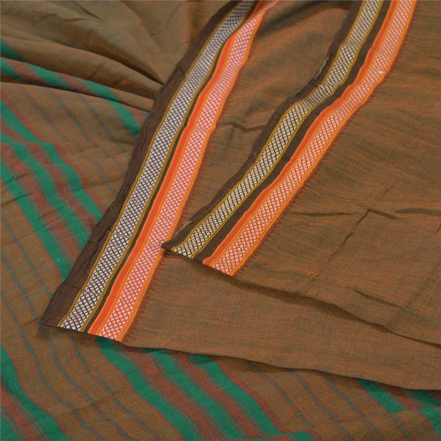 Сари Sanskriti Vintage Green/Red из чистого хлопка, ткань Ilkal Premium Sari, устойчивая ткань