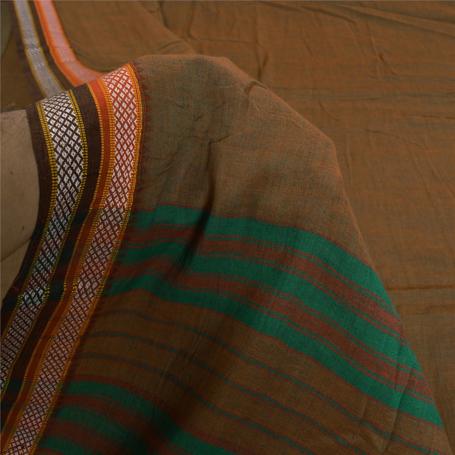 Сари Sanskriti Vintage Green/Red из чистого хлопка, ткань Ilkal Premium Sari, устойчивая ткань