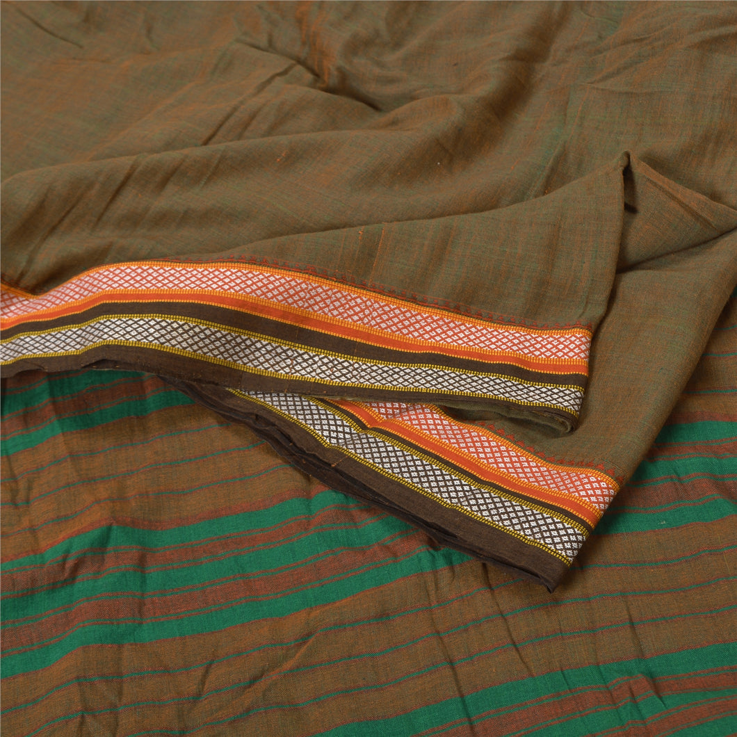 Sanskriti Vintage Green/Red Sarees Pure Cotton Woven Ilkal Premium Sari Fabric