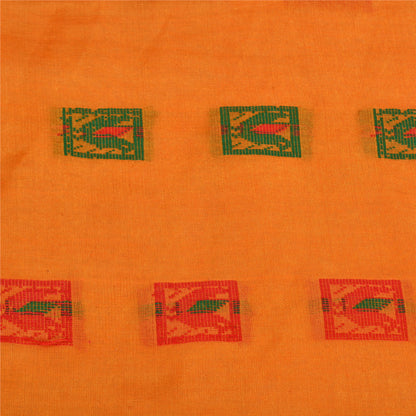 Sanskriti Vintage Saffron Indian Sarees Cotton Silk Woven Sari Craft Sustainable Fabric
