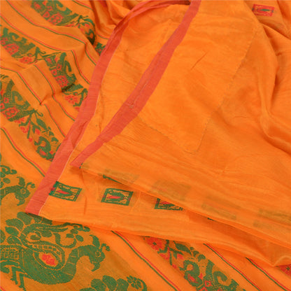 Sanskriti Vintage Saffron Indian Sarees Cotton Silk Woven Sari Craft Sustainable Fabric