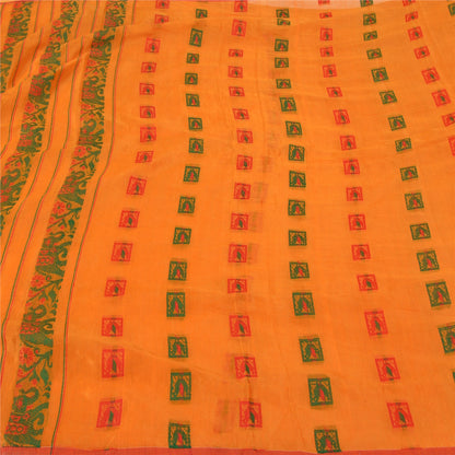 Sanskriti Vintage Saffron Indian Sarees Cotton Silk Woven Sari Craft Sustainable Fabric