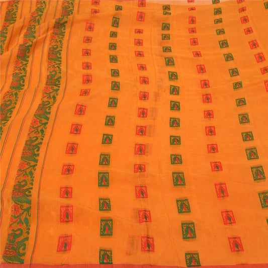 Sanskriti Vintage Saffron Indian Sarees Cotton Silk Woven Sari Craft Sustainable Fabric