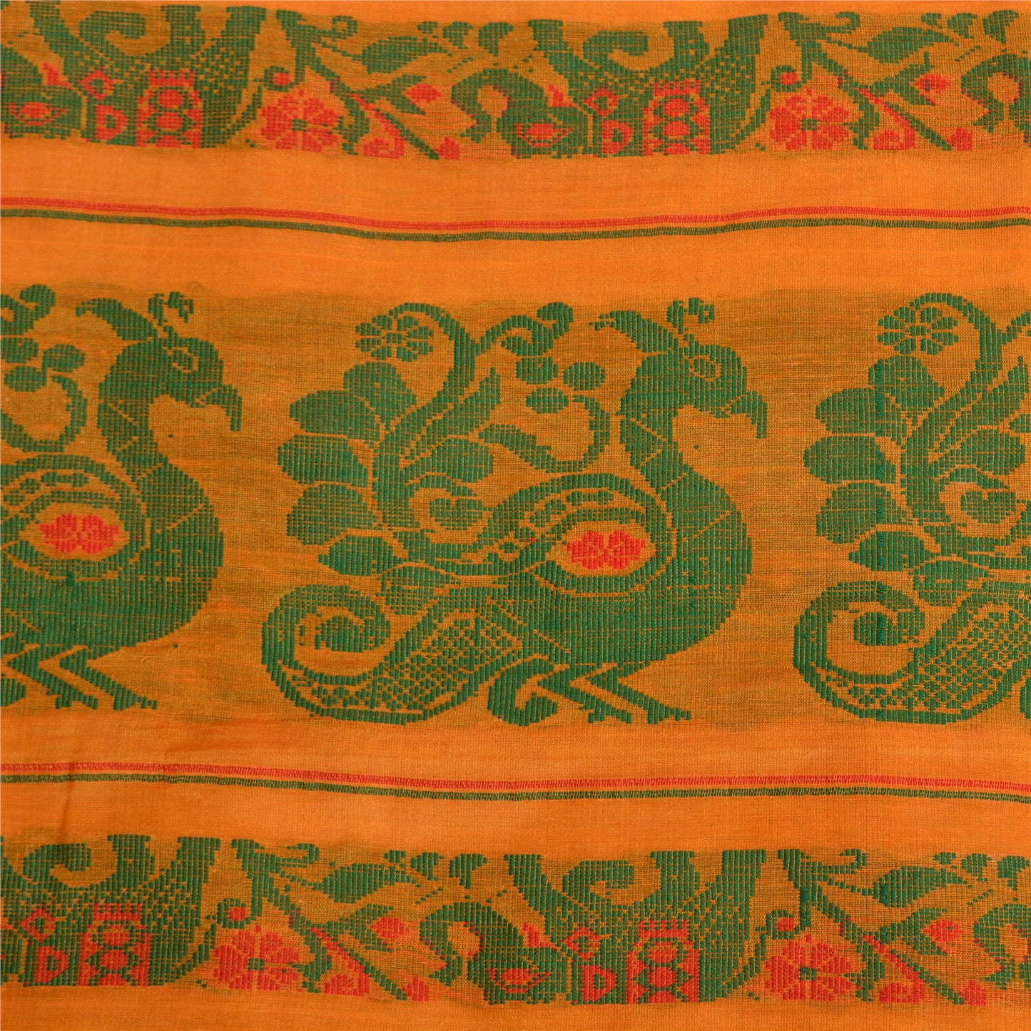 Sanskriti Vintage Saffron Indian Sarees Cotton Silk Woven Sari Craft Sustainable Fabric