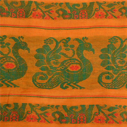 Sanskriti Vintage Saffron Indian Sarees Cotton Silk Woven Sari Craft Sustainable Fabric