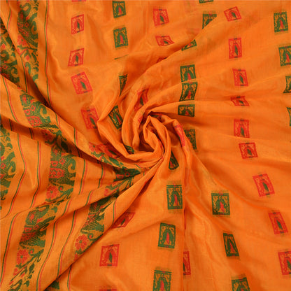Sanskriti Vintage Saffron Indian Sarees Cotton Silk Woven Sari Craft Sustainable Fabric