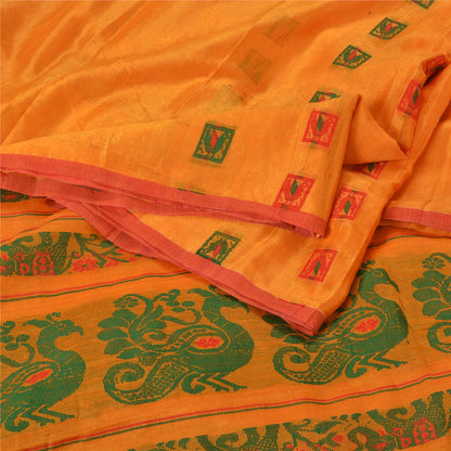 Sanskriti Vintage Saffron Indian Sarees Cotton Silk Woven Sari Craft Sustainable Fabric
