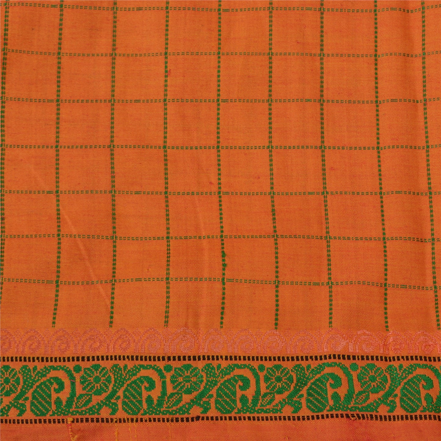 Sanskriti Vintage Green/Orange Sarees Blend Silk Woven Premium Sari Craft Sustainable Fabric