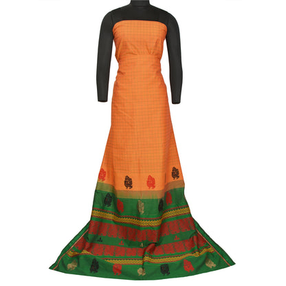 Sanskriti Vintage Green/Orange Sarees Blend Silk Woven Premium Sari Craft Sustainable Fabric