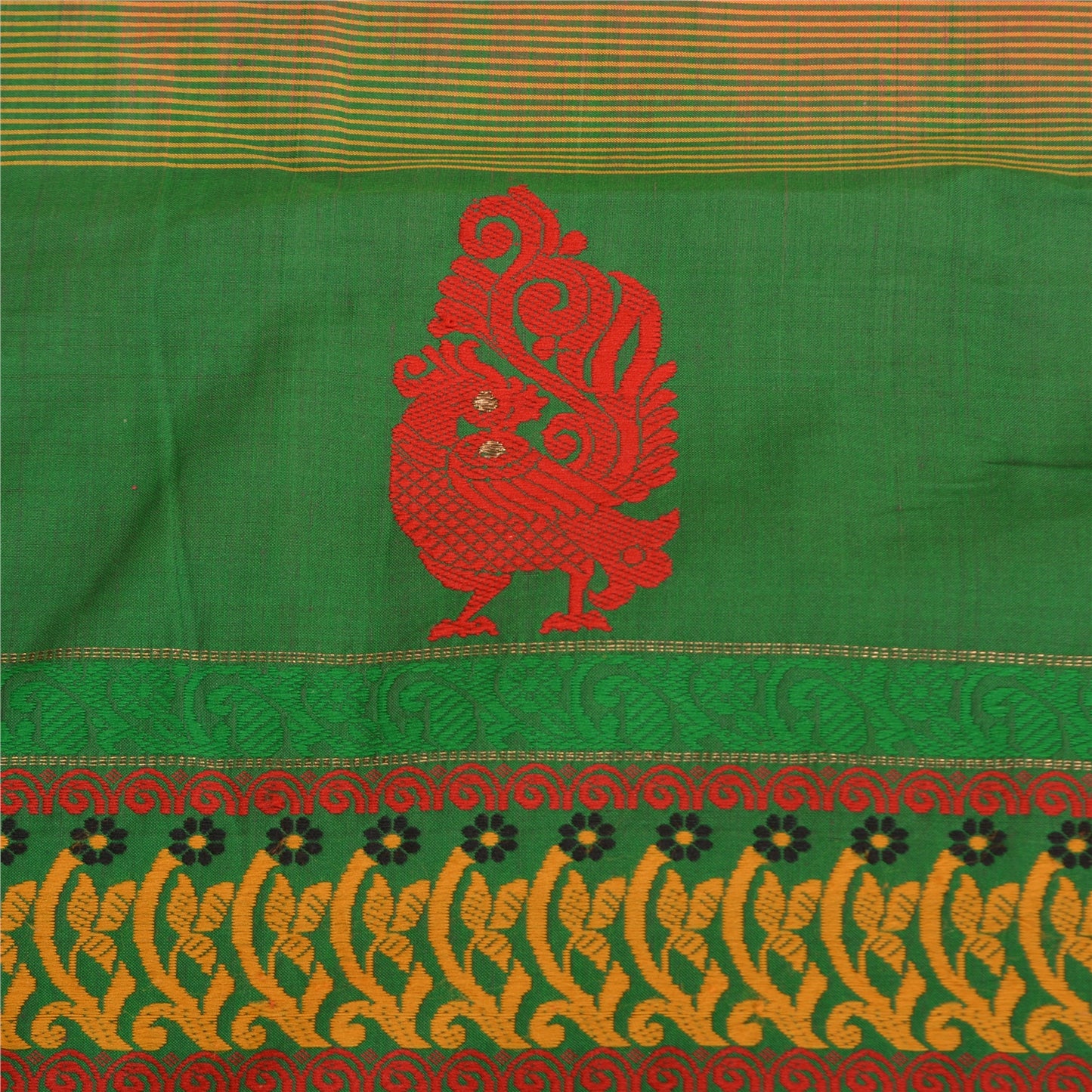 Sanskriti Vintage Green/Orange Sarees Blend Silk Woven Premium Sari Craft Sustainable Fabric