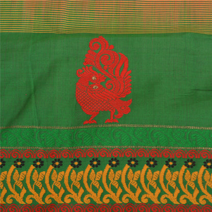 Sanskriti Vintage Green/Orange Sarees Blend Silk Woven Premium Sari Craft Sustainable Fabric
