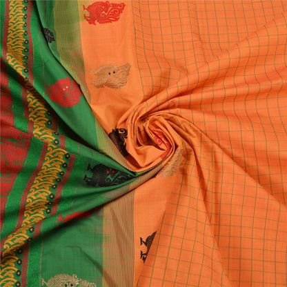 Sanskriti Vintage Green/Orange Sarees Blend Silk Woven Premium Sari Craft Sustainable Fabric