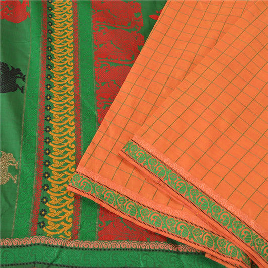 Sanskriti Vintage Green/Orange Sarees Blend Silk Woven Premium Sari Craft Sustainable Fabric