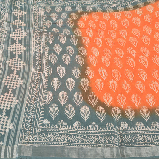 Sanskriti Vintage Orange/Grey Sarees Pure Cotton Hand-Block Printed Sari Sustainable Fabric