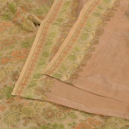 Санскритские винтажные персиковые индийские сари 100% чистый шелк тканый премиальный сари устойчивая ткань