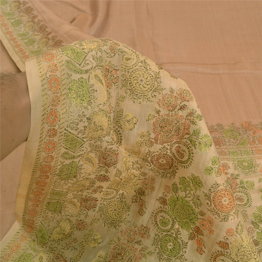 Санскритские винтажные персиковые индийские сари 100% чистый шелк тканый премиальный сари устойчивая ткань