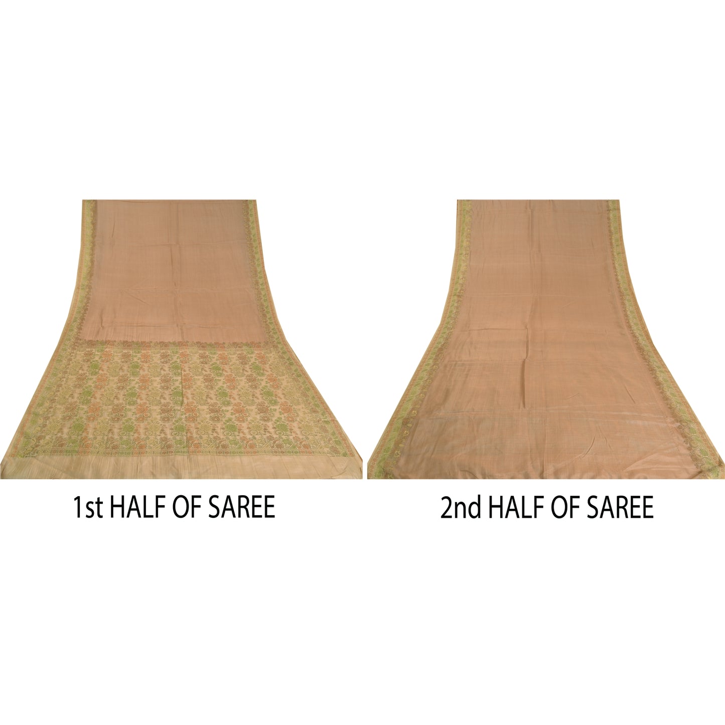 Санскритские винтажные персиковые индийские сари 100% чистый шелк тканый премиальный сари устойчивая ткань