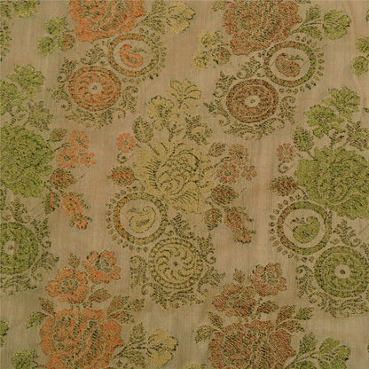 Санскритские винтажные персиковые индийские сари 100% чистый шелк тканый премиальный сари устойчивая ткань