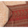 Sanskriti Vintage Pink Dark Red/Ivory Pure Silk Hand Beaded Sari Craft Sustainable Fabric