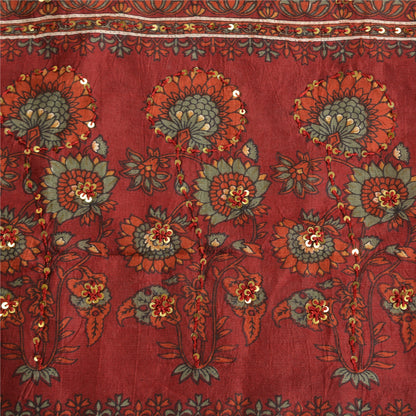 Sanskriti Vintage Pink Dark Red/Ivory Pure Silk Hand Beaded Sari Craft Sustainable Fabric