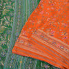 Sanskriti Vintage Green/Orange Sarees Pure Silk Hand Beaded Premium Sari Sustainable Fabric