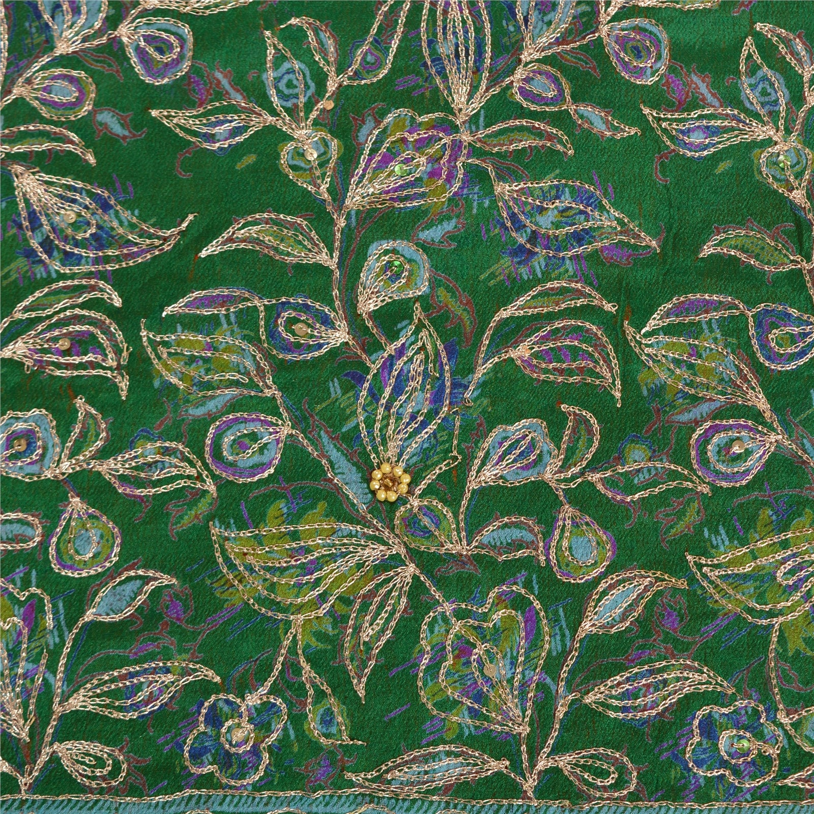 Sanskriti Vintage Green/Orange Sarees Pure Silk Hand Beaded Premium Sari Sustainable Fabric