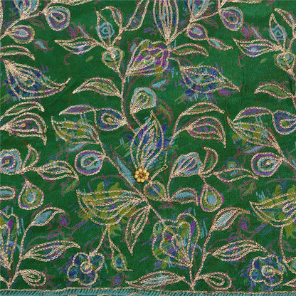 Sanskriti Vintage Green/Orange Sarees Pure Silk Hand Beaded Premium Sari Sustainable Fabric