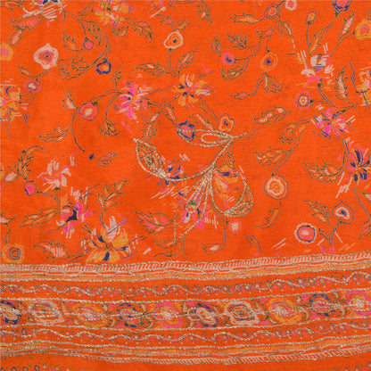 Sanskriti Vintage Green/Orange Sarees Pure Silk Hand Beaded Premium Sari Sustainable Fabric