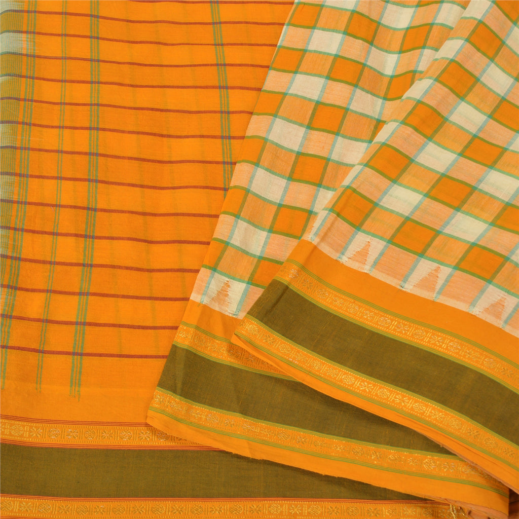 Сари из шафрана в винтажном стиле на санскрите из чистого хлопка, тканая ткань Chettinad Premium Sari, устойчивая ткань