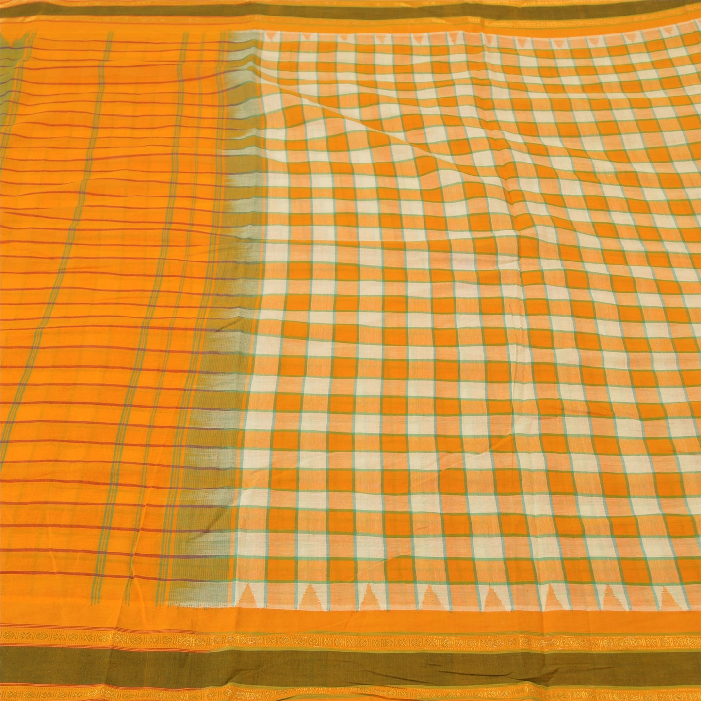 Сари из шафрана в винтажном стиле на санскрите из чистого хлопка, тканая ткань Chettinad Premium Sari, устойчивая ткань