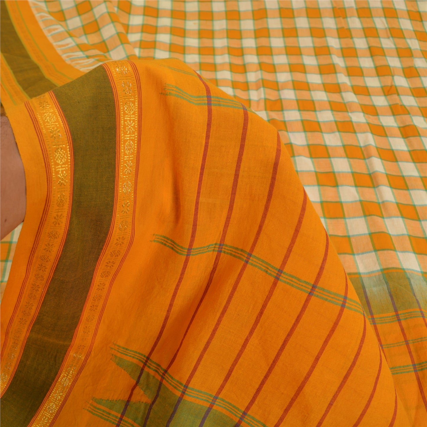 Сари из шафрана в винтажном стиле на санскрите из чистого хлопка, тканая ткань Chettinad Premium Sari, устойчивая ткань