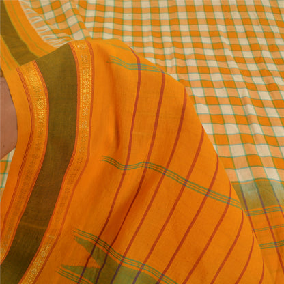 Сари из шафрана в винтажном стиле на санскрите из чистого хлопка, тканая ткань Chettinad Premium Sari, устойчивая ткань