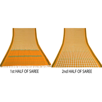 Сари из шафрана в винтажном стиле на санскрите из чистого хлопка, тканая ткань Chettinad Premium Sari, устойчивая ткань