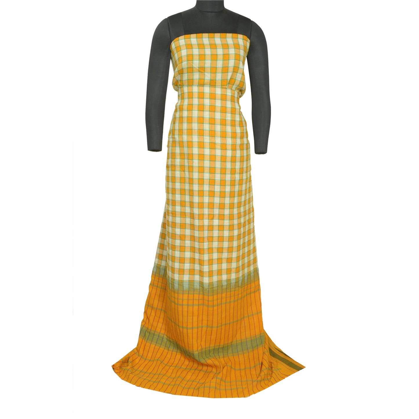 Сари из шафрана в винтажном стиле на санскрите из чистого хлопка, тканая ткань Chettinad Premium Sari, устойчивая ткань