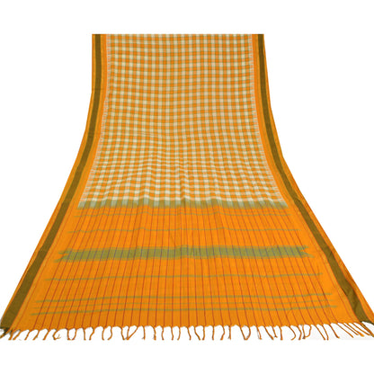 Сари из шафрана в винтажном стиле на санскрите из чистого хлопка, тканая ткань Chettinad Premium Sari, устойчивая ткань