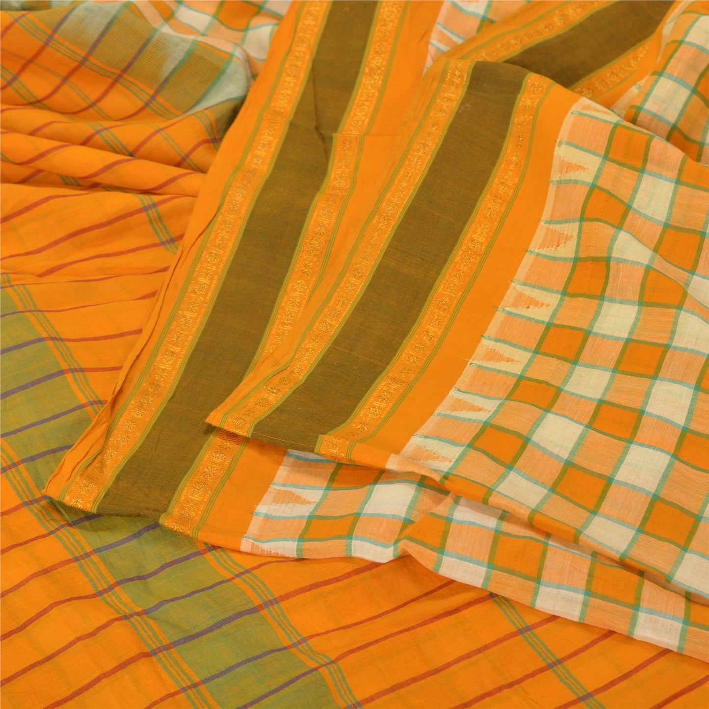 Сари из шафрана в винтажном стиле на санскрите из чистого хлопка, тканая ткань Chettinad Premium Sari, устойчивая ткань