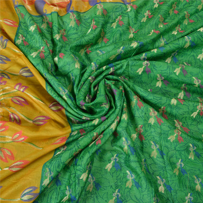 Санскритские винтажные зеленые/желтые индийские сари 100% чистый шелк сотканный сари устойчивая ткань