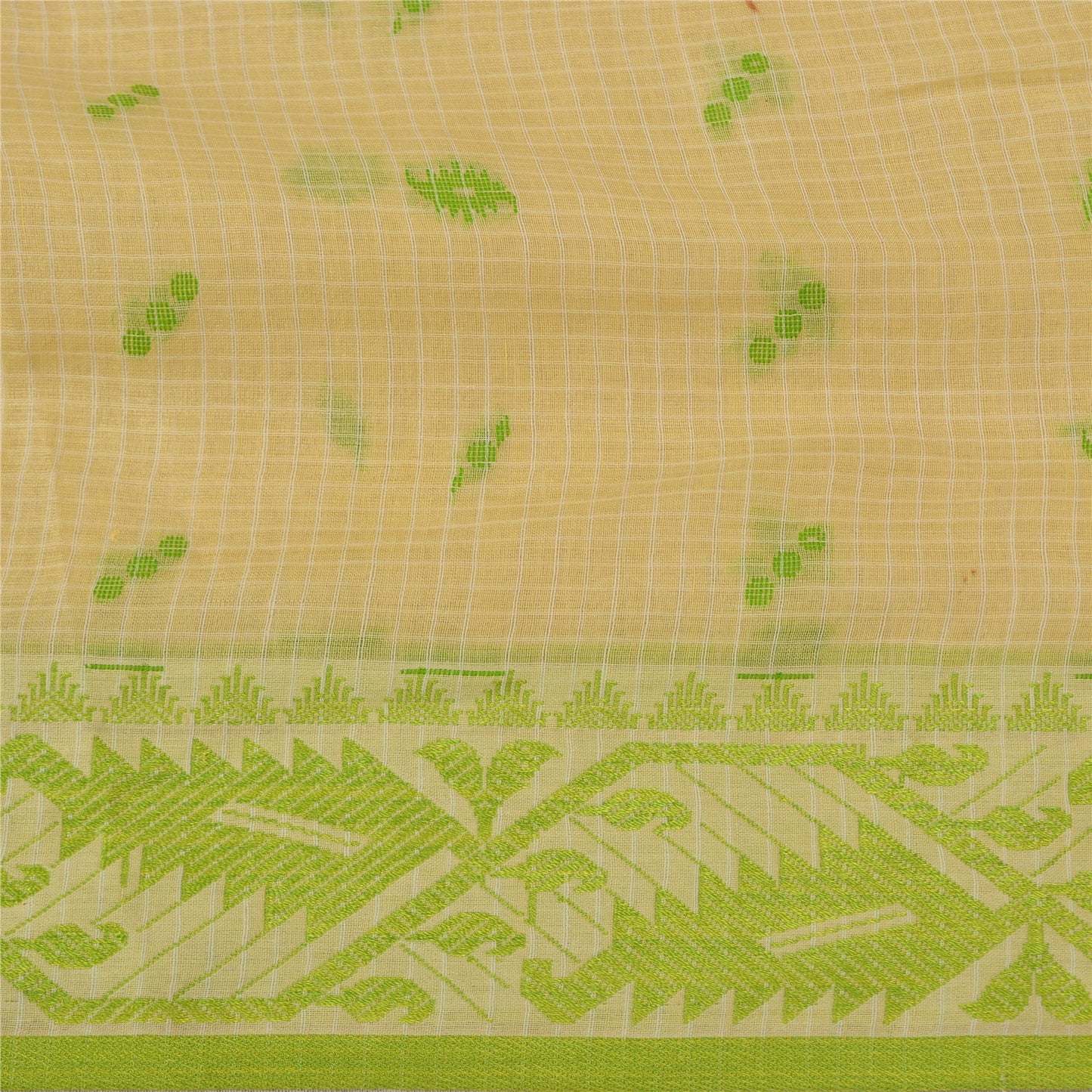 Sanskriti Vintage Cream Indian Sarees Cotton Silk Woven Premium Sari 5 YD Sustainable Fabric