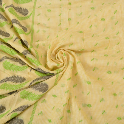 Sanskriti Vintage Cream Indian Sarees Cotton Silk Woven Premium Sari 5 YD Sustainable Fabric