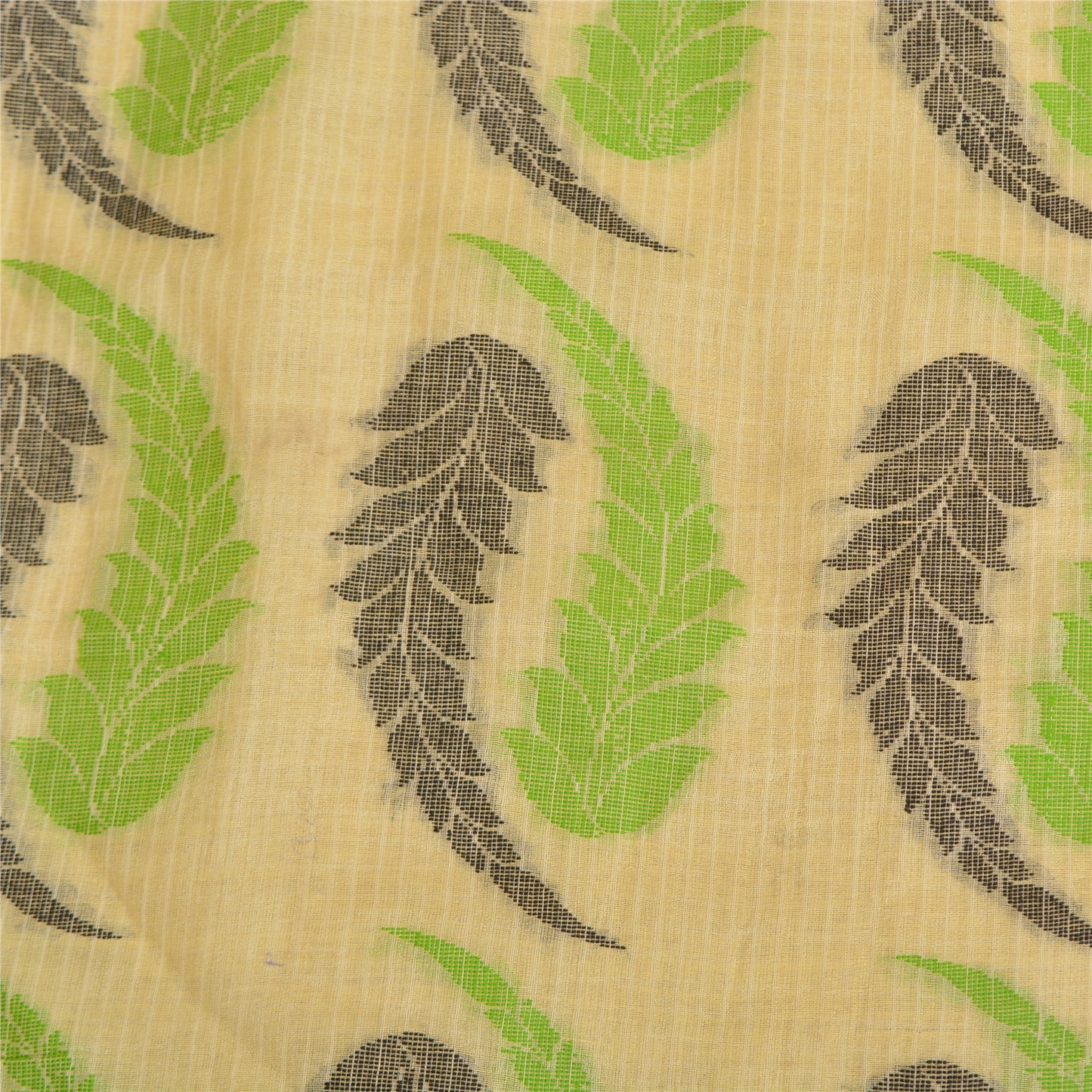 Sanskriti Vintage Cream Indian Sarees Cotton Silk Woven Premium Sari 5 YD Sustainable Fabric